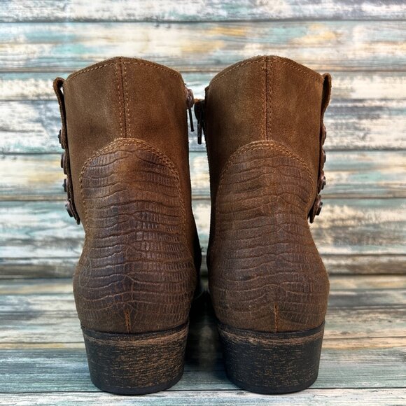 BRONX Ankle Boots Sz 10.5-11/41 Brown Leather Block Heel Bootie Casual Zip Up - Picture 6 of 12